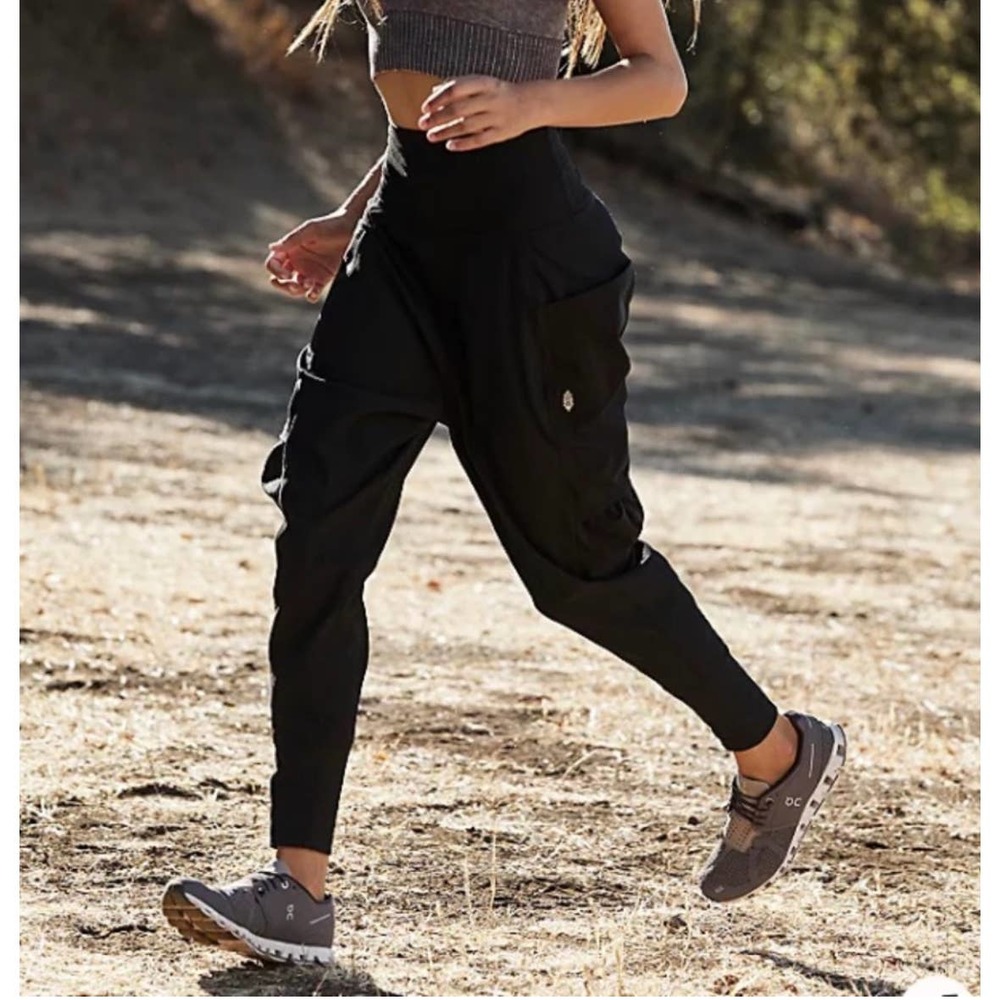 Free People Movement Take A Hike Harem Pants High Rise Cargo Baggy Jogger Black
